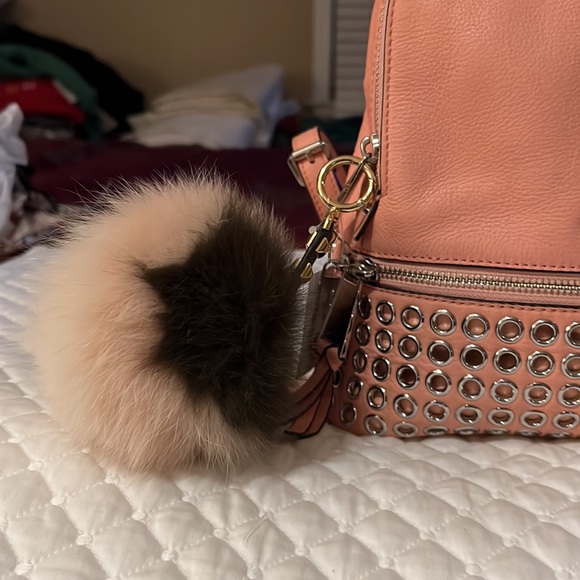 Michael Kors Rhea Medium Silver-Ringed Backpack with Fur Pompom in Coral… - Picture 4 of 14